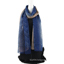Two tone color emboidery silk chiffon scarf with Sequins